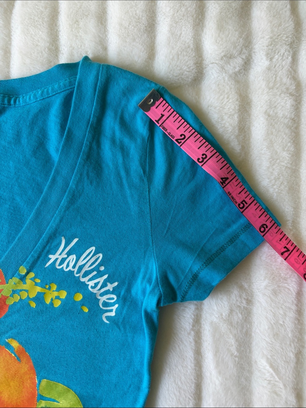 Hollister Bright Turquoise V-Neck Tee with Orange Floral Sz S - Picture 6 of 8